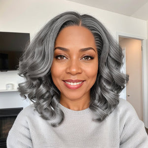 Salt And Pepper Loose Wavy 5x5 Closure Lace Glueless Pre - cut Short Bob Wigs - Wigtrends