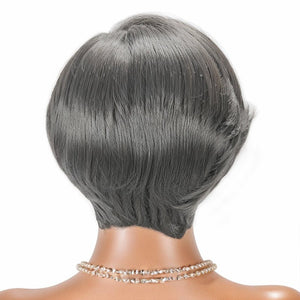 Salt And Pepper Short Pixie Cut Glueless 5x5 Closure Lace Side Part Bob Wavy Human Hair Wigs - Wigtrends