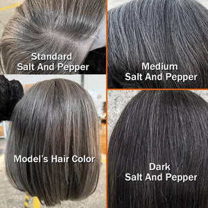 Salt and Pepper Short Straight Bob Wig With Bangs Human Hair Glueless Wigs For Seniors Pre Cut 4x4 Lace Wigs - Wigtrends