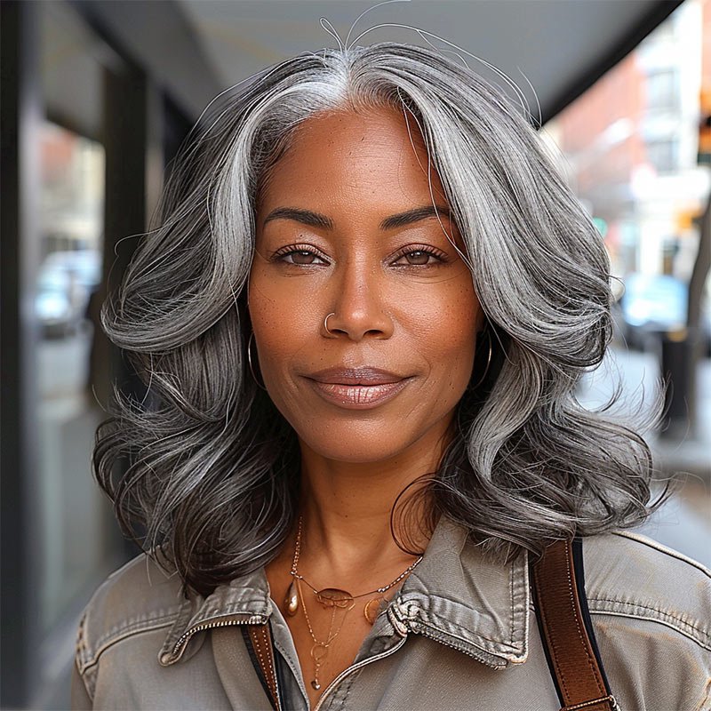 Salt And Pepper Wig For Older Women 100% Human Hair 5x5 HD Lace Wigs - Wigtrends