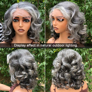 Salt And Pepper Wig For Older Women 100% Human Hair 5x5 HD Lace Wigs - Wigtrends