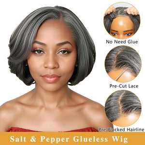 Salt and Pepper Wigs 10" Short Bob Human Hair Lace Front Wigs - Wigtrends