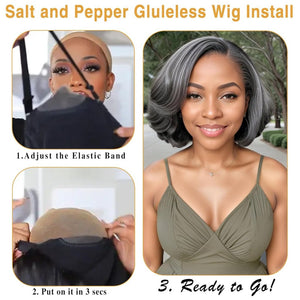 Salt and Pepper Wigs 10" Short Bob Human Hair Lace Front Wigs - Wigtrends