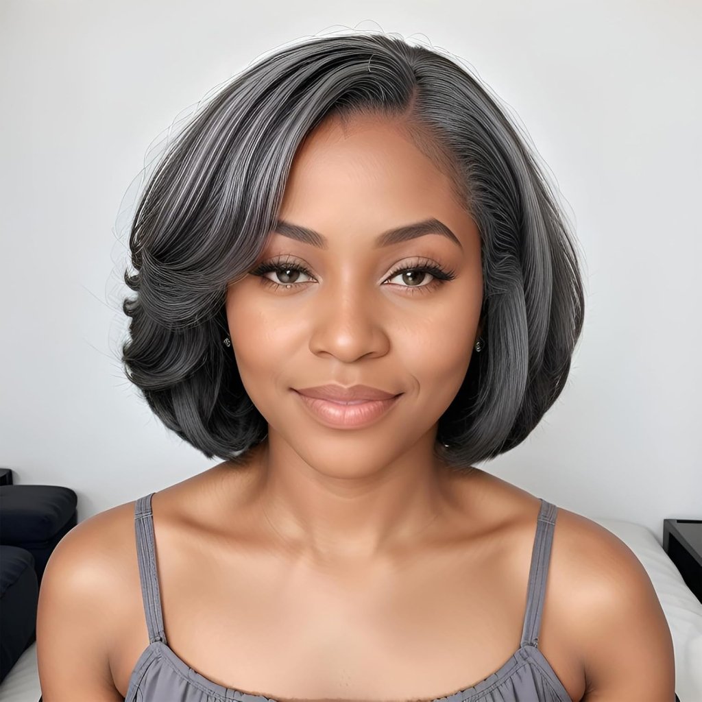 Salt and Pepper Wigs 10" Short Bob Human Hair Lace Front Wigs - Wigtrends