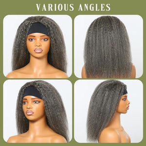 Salt And Pepper Wigs Human Hair Headband Wig Glueless Grey Kinky Straight Headband Wig No Lace Front - Wigtrends