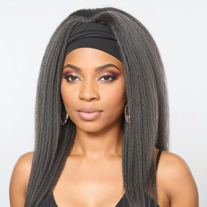 Salt And Pepper Wigs Human Hair Headband Wig Glueless Grey Kinky Straight Headband Wig No Lace Front - Wigtrends