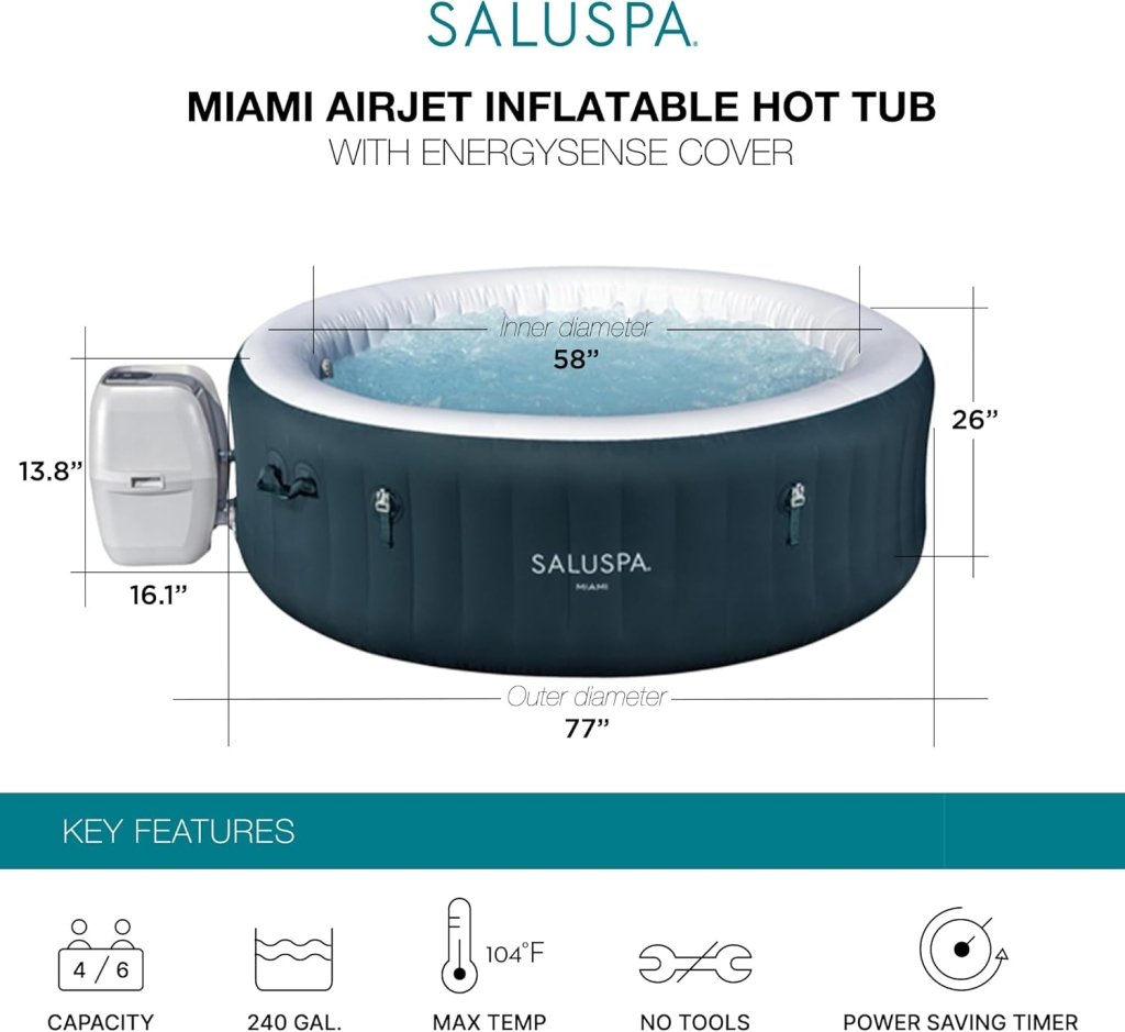 SaluSpa Aruba AirJet Large Round 2 to 3 Person Inflatable Hot Tub Portable Outdoor Spa with 110 AirJets and EnergySense Cover, Grey - Wigtrends