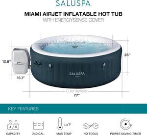 SaluSpa Aruba AirJet Large Round 2 to 3 Person Inflatable Hot Tub Portable Outdoor Spa with 110 AirJets and EnergySense Cover, Grey - Wigtrends