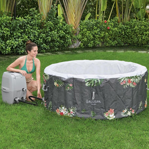 SaluSpa Aruba AirJet Large Round 2 to 3 Person Inflatable Hot Tub Portable Outdoor Spa with 110 AirJets and EnergySense Cover, Grey - Wigtrends
