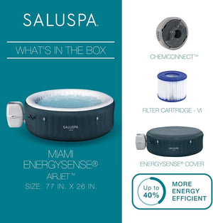 SaluSpa Aruba AirJet Large Round 2 to 3 Person Inflatable Hot Tub Portable Outdoor Spa with 110 AirJets and EnergySense Cover, Grey - Wigtrends