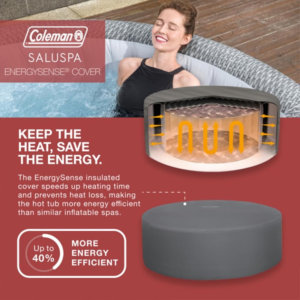 SaluSpa Sicily AirJet 7 Person Inflatable Hot Tub Round Portable Outdoor Spa with 180 Soothing AirJets and Insulated Cover, Gray - Wigtrends