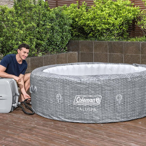 SaluSpa Sicily AirJet 7 Person Inflatable Hot Tub Round Portable Outdoor Spa with 180 Soothing AirJets and Insulated Cover, Gray - Wigtrends