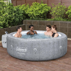 SaluSpa Sicily AirJet 7 Person Inflatable Hot Tub Round Portable Outdoor Spa with 180 Soothing AirJets and Insulated Cover, Gray - Wigtrends