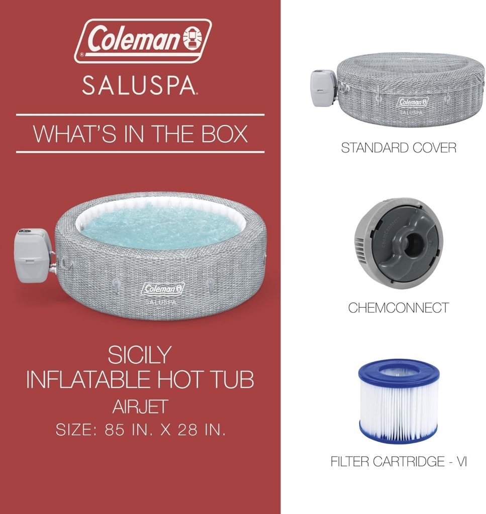 SaluSpa Sicily AirJet 7 Person Inflatable Hot Tub Round Portable Outdoor Spa with 180 Soothing AirJets and Insulated Cover, Gray - Wigtrends