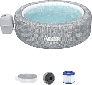 SaluSpa Sicily AirJet 7 Person Inflatable Hot Tub Round Portable Outdoor Spa with 180 Soothing AirJets and Insulated Cover, Gray - Wigtrends