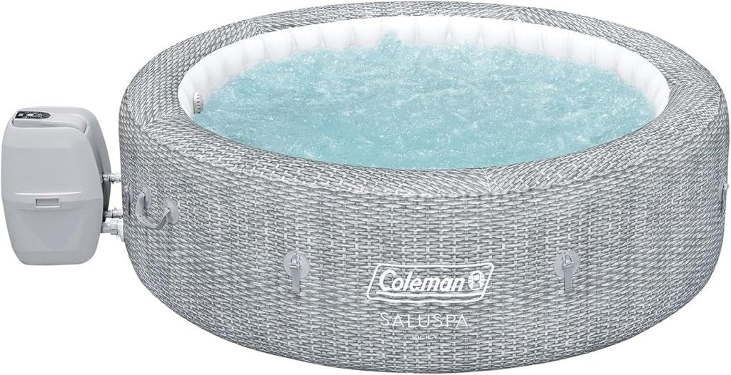 SaluSpa Sicily AirJet 7 Person Inflatable Hot Tub Round Portable Outdoor Spa with 180 Soothing AirJets and Insulated Cover, Gray - Wigtrends