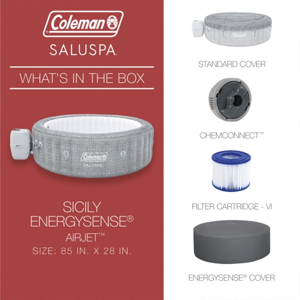 SaluSpa Sicily AirJet 7 Person Inflatable Hot Tub Round Portable Outdoor Spa with 180 Soothing AirJets and Insulated Cover, Gray - Wigtrends
