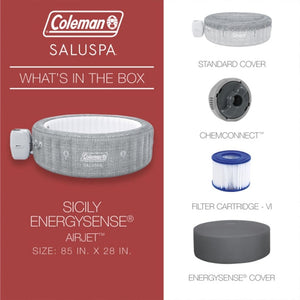 SaluSpa Sicily AirJet 7 Person Inflatable Hot Tub Round Portable Outdoor Spa with 180 Soothing AirJets and Insulated Cover, Gray - Wigtrends