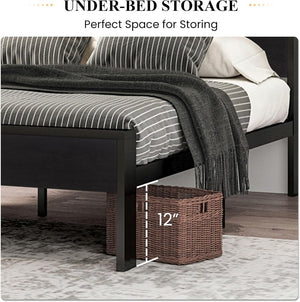 SHA CERLIN 14 Inch Full Size Metal Platform Bed Frame with Wooden Headboard and Footboard, Mattress Foundation, No Box Spring Needed, Large Under Bed Storage, Non - Slip Without Noise, Mahogany - Wigtrends