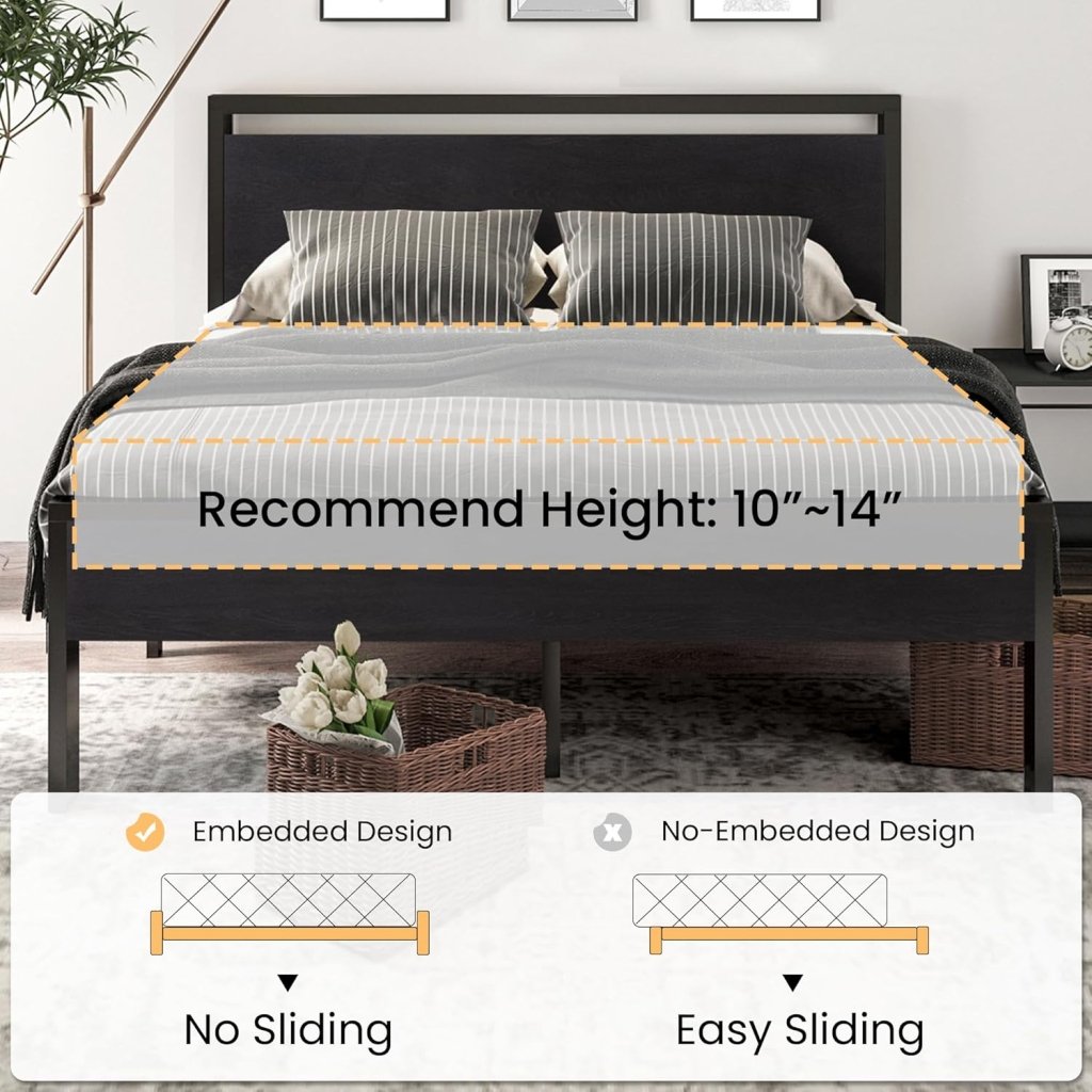 SHA CERLIN 14 Inch Full Size Metal Platform Bed Frame with Wooden Headboard and Footboard, Mattress Foundation, No Box Spring Needed, Large Under Bed Storage, Non - Slip Without Noise, Mahogany - Wigtrends