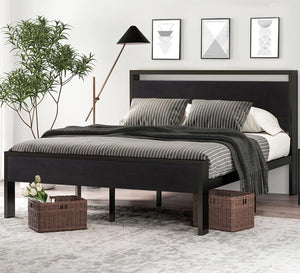 SHA CERLIN 14 Inch Full Size Metal Platform Bed Frame with Wooden Headboard and Footboard, Mattress Foundation, No Box Spring Needed, Large Under Bed Storage, Non - Slip Without Noise, Mahogany - Wigtrends