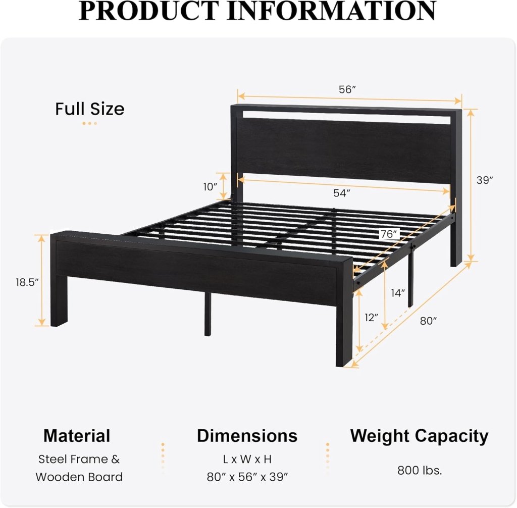 SHA CERLIN 14 Inch Full Size Metal Platform Bed Frame with Wooden Headboard and Footboard, Mattress Foundation, No Box Spring Needed, Large Under Bed Storage, Non - Slip Without Noise, Mahogany - Wigtrends