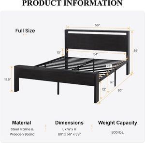 SHA CERLIN 14 Inch Full Size Metal Platform Bed Frame with Wooden Headboard and Footboard, Mattress Foundation, No Box Spring Needed, Large Under Bed Storage, Non - Slip Without Noise, Mahogany - Wigtrends