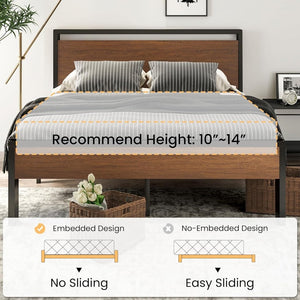 SHA CERLIN 14 Inch Full Size Metal Platform Bed Frame with Wooden Headboard and Footboard, Mattress Foundation, No Box Spring Needed, Large Under Bed Storage, Non - Slip Without Noise, Mahogany - Wigtrends