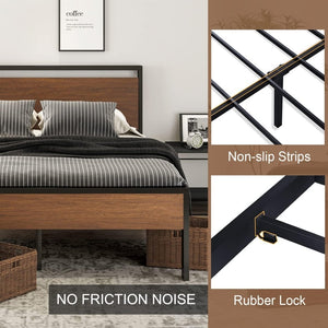 SHA CERLIN 14 Inch Full Size Metal Platform Bed Frame with Wooden Headboard and Footboard, Mattress Foundation, No Box Spring Needed, Large Under Bed Storage, Non - Slip Without Noise, Mahogany - Wigtrends