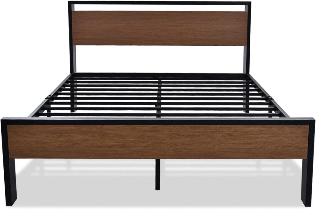 SHA CERLIN 14 Inch Full Size Metal Platform Bed Frame with Wooden Headboard and Footboard, Mattress Foundation, No Box Spring Needed, Large Under Bed Storage, Non - Slip Without Noise, Mahogany - Wigtrends