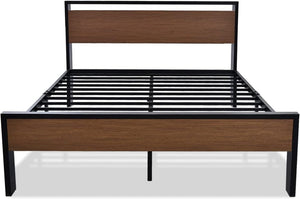 SHA CERLIN 14 Inch Full Size Metal Platform Bed Frame with Wooden Headboard and Footboard, Mattress Foundation, No Box Spring Needed, Large Under Bed Storage, Non - Slip Without Noise, Mahogany - Wigtrends