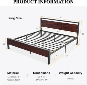 SHA CERLIN 14 Inch Full Size Metal Platform Bed Frame with Wooden Headboard and Footboard, Mattress Foundation, No Box Spring Needed, Large Under Bed Storage, Non - Slip Without Noise, Mahogany - Wigtrends