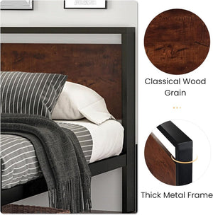 SHA CERLIN 14 Inch Full Size Metal Platform Bed Frame with Wooden Headboard and Footboard, Mattress Foundation, No Box Spring Needed, Large Under Bed Storage, Non - Slip Without Noise, Mahogany - Wigtrends