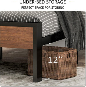 SHA CERLIN 14 Inch Full Size Metal Platform Bed Frame with Wooden Headboard and Footboard, Mattress Foundation, No Box Spring Needed, Large Under Bed Storage, Non - Slip Without Noise, Mahogany - Wigtrends