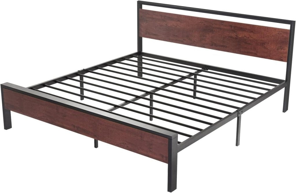 SHA CERLIN 14 Inch Full Size Metal Platform Bed Frame with Wooden Headboard and Footboard, Mattress Foundation, No Box Spring Needed, Large Under Bed Storage, Non - Slip Without Noise, Mahogany - Wigtrends