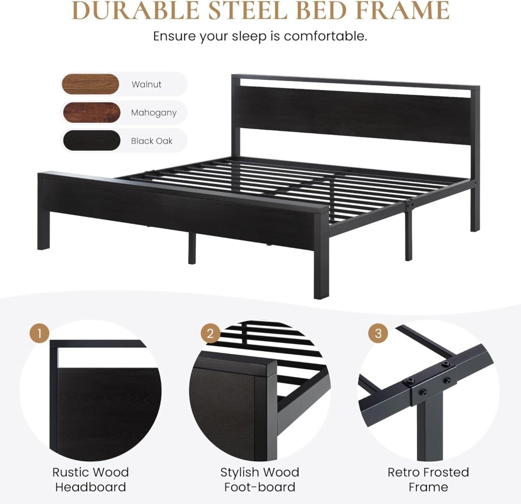 SHA CERLIN 14 Inch Full Size Metal Platform Bed Frame with Wooden Headboard and Footboard, Mattress Foundation, No Box Spring Needed, Large Under Bed Storage, Non - Slip Without Noise, Mahogany - Wigtrends