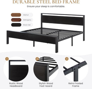 SHA CERLIN 14 Inch Full Size Metal Platform Bed Frame with Wooden Headboard and Footboard, Mattress Foundation, No Box Spring Needed, Large Under Bed Storage, Non - Slip Without Noise, Mahogany - Wigtrends