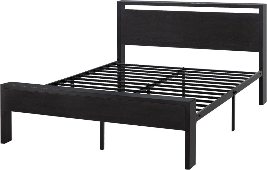 SHA CERLIN 14 Inch Full Size Metal Platform Bed Frame with Wooden Headboard and Footboard, Mattress Foundation, No Box Spring Needed, Large Under Bed Storage, Non - Slip Without Noise, Mahogany - Wigtrends