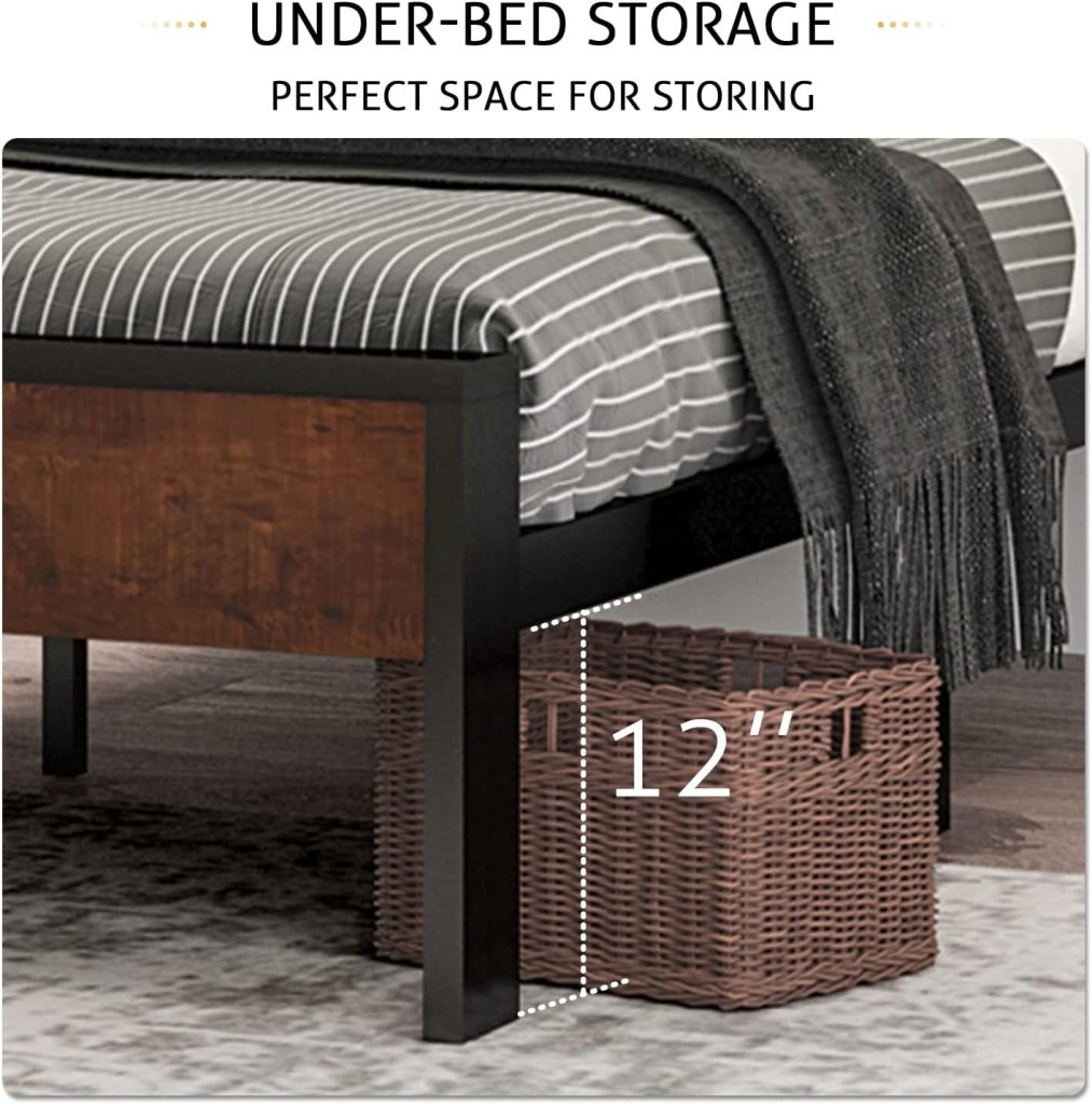 SHA CERLIN 14 Inch Full Size Metal Platform Bed Frame with Wooden Headboard and Footboard, Mattress Foundation, No Box Spring Needed, Large Under Bed Storage, Non - Slip Without Noise, Mahogany - Wigtrends