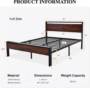 SHA CERLIN 14 Inch Full Size Metal Platform Bed Frame with Wooden Headboard and Footboard, Mattress Foundation, No Box Spring Needed, Large Under Bed Storage, Non - Slip Without Noise, Mahogany - Wigtrends