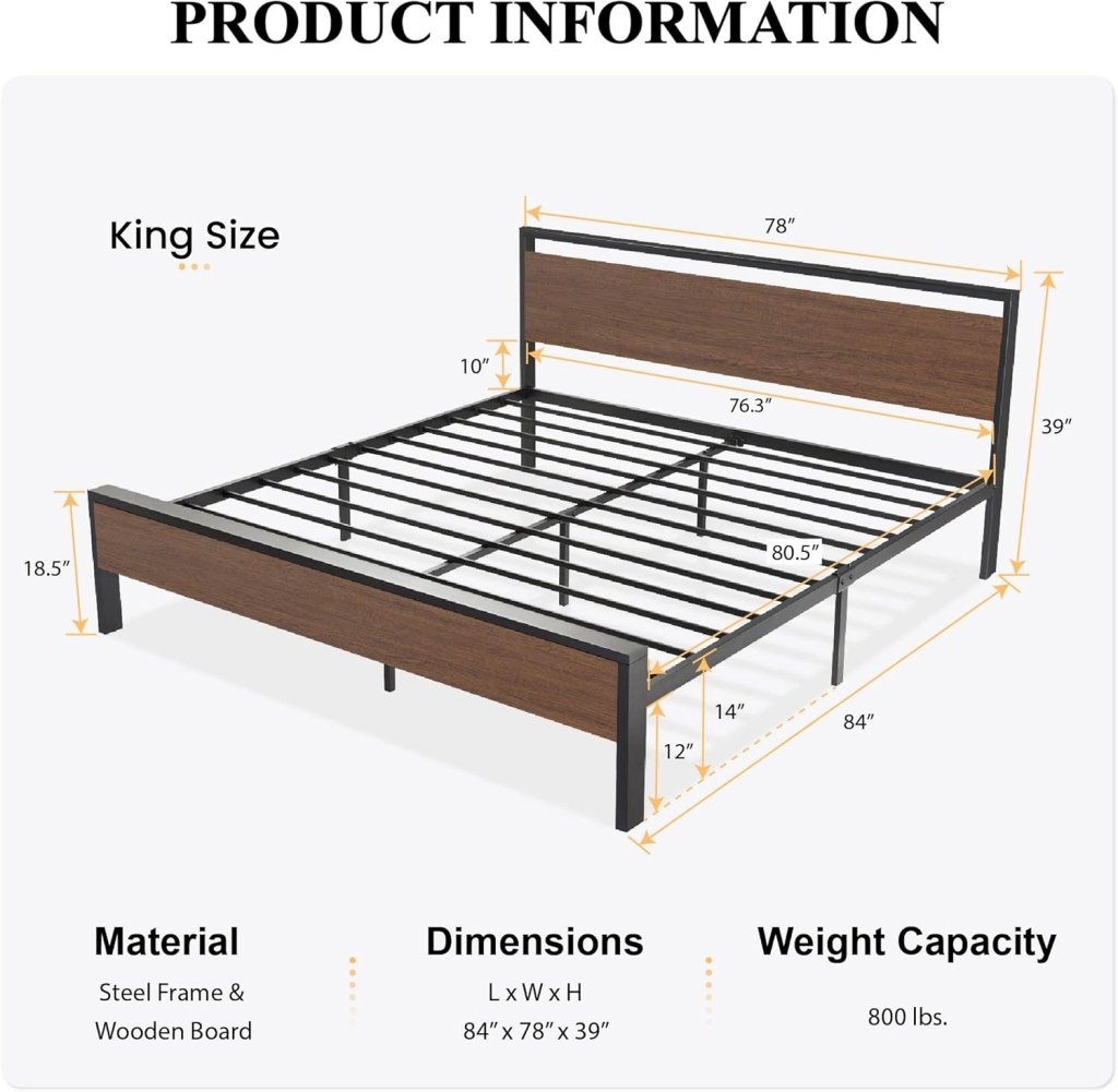 SHA CERLIN 14 Inch Full Size Metal Platform Bed Frame with Wooden Headboard and Footboard, Mattress Foundation, No Box Spring Needed, Large Under Bed Storage, Non - Slip Without Noise, Mahogany - Wigtrends