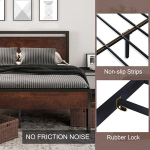 SHA CERLIN 14 Inch Full Size Metal Platform Bed Frame with Wooden Headboard and Footboard, Mattress Foundation, No Box Spring Needed, Large Under Bed Storage, Non - Slip Without Noise, Mahogany - Wigtrends
