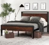 SHA CERLIN 14 Inch Full Size Metal Platform Bed Frame with Wooden Headboard and Footboard, Mattress Foundation, No Box Spring Needed, Large Under Bed Storage, Non - Slip Without Noise, Mahogany - Wigtrends