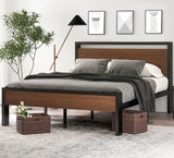 SHA CERLIN 14 Inch Full Size Metal Platform Bed Frame with Wooden Headboard and Footboard, Mattress Foundation, No Box Spring Needed, Large Under Bed Storage, Non - Slip Without Noise, Mahogany - Wigtrends