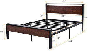 SHA CERLIN 14 Inch Full Size Metal Platform Bed Frame with Wooden Headboard and Footboard, Mattress Foundation, No Box Spring Needed, Large Under Bed Storage, Non - Slip Without Noise, Mahogany - Wigtrends