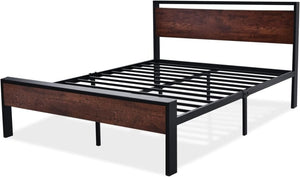 SHA CERLIN 14 Inch Full Size Metal Platform Bed Frame with Wooden Headboard and Footboard, Mattress Foundation, No Box Spring Needed, Large Under Bed Storage, Non - Slip Without Noise, Mahogany - Wigtrends