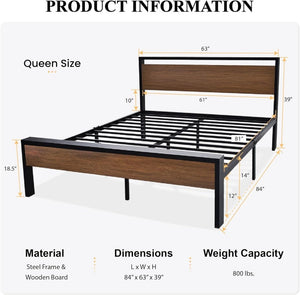 SHA CERLIN 14 Inch Full Size Metal Platform Bed Frame with Wooden Headboard and Footboard, Mattress Foundation, No Box Spring Needed, Large Under Bed Storage, Non - Slip Without Noise, Mahogany - Wigtrends