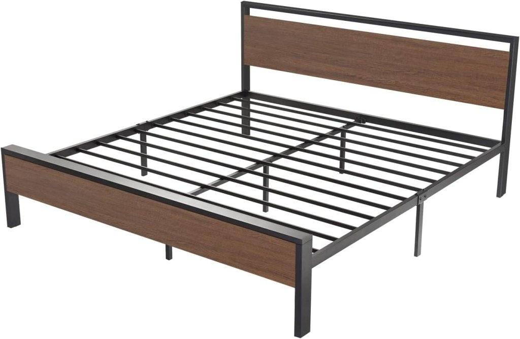 SHA CERLIN 14 Inch Full Size Metal Platform Bed Frame with Wooden Headboard and Footboard, Mattress Foundation, No Box Spring Needed, Large Under Bed Storage, Non - Slip Without Noise, Mahogany - Wigtrends