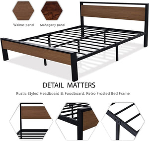SHA CERLIN 14 Inch Full Size Metal Platform Bed Frame with Wooden Headboard and Footboard, Mattress Foundation, No Box Spring Needed, Large Under Bed Storage, Non - Slip Without Noise, Mahogany - Wigtrends