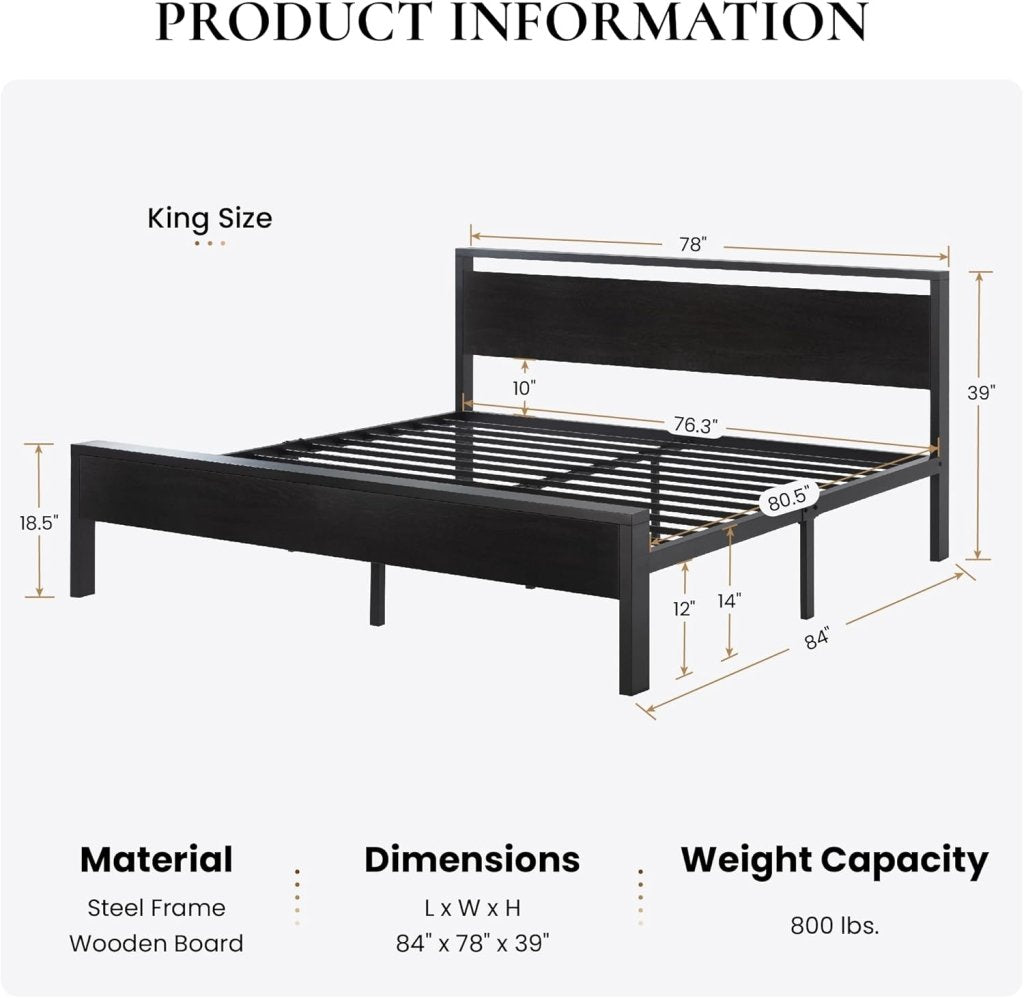 SHA CERLIN 14 Inch Full Size Metal Platform Bed Frame with Wooden Headboard and Footboard, Mattress Foundation, No Box Spring Needed, Large Under Bed Storage, Non - Slip Without Noise, Mahogany - Wigtrends